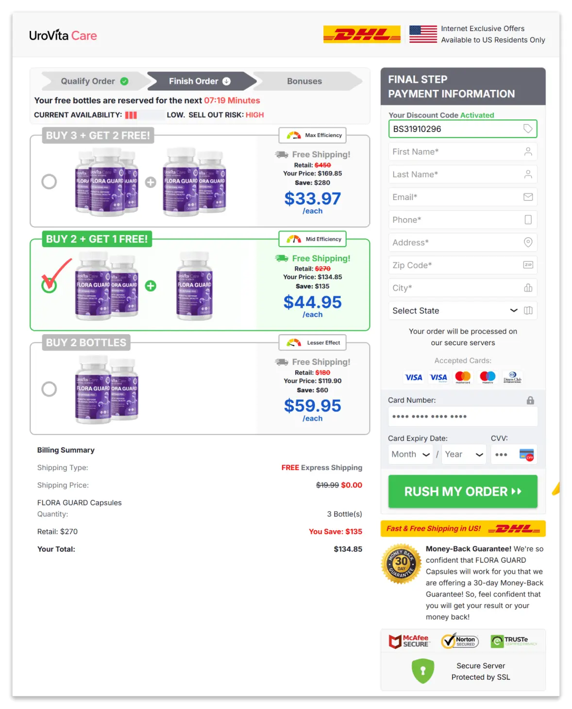 Urovita Secure Checkout Page